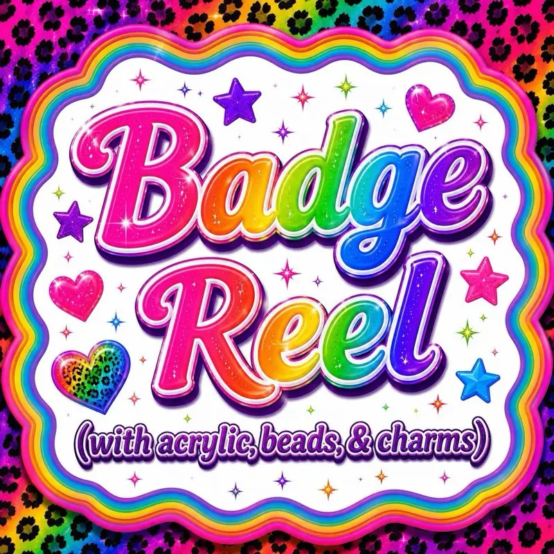 Retractable Swivel Badge Reel - Handmade Lightweight Glitter Acrylic Badge Holder with Beads, Charms, Removable, 2-3 Inches, for Healthcare Workers, Office Use, Custom Orders Welcome, Fast Shipping