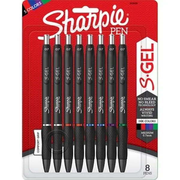 212 MAIN Sharpie S-Gel Pens (SAN2126231, 7mm) - Pack of 8, Gel Ink, No Bleed, Quick-Dry, Rubber Grip, for School & Office Use, Enhances Writing Experience