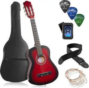 30-inch Beginner Acoustic Guitar Package (Red), Basic Starter Kit w/Gig Bag, Strings, Strap, Tuner, Picks