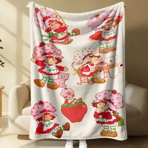 Vintage Strawberry Shortcake Collage Flannel Fleece Throw Blanket, Cute Character Compilation Lightweight Blanket for Kids Girls, Summer Air Conditioner Blanket for Sofa Bed Office Nap Car Camping Travel, Pet Blanket Gift