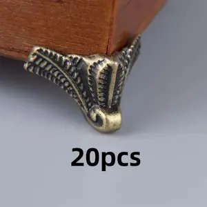 20 Copper Color Corner Protectors with Leaf Pattern, Zinc Alloy Decorative Feet, Furniture Protection, Easy Installation Hardware Stands