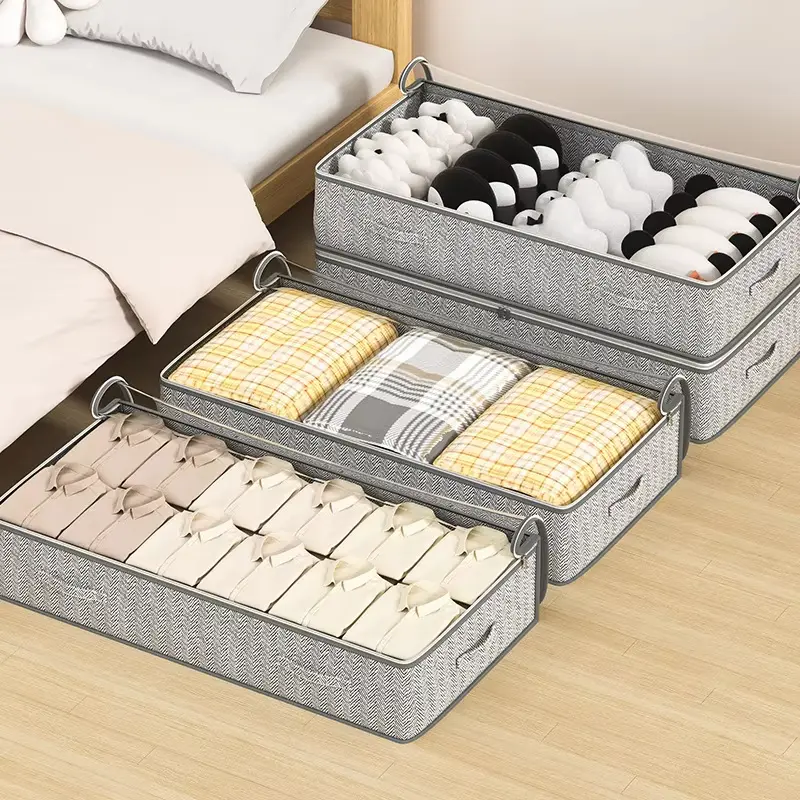 Heavy Duty Synthetic Underbed Storage Box Organiser - Slide Design, Large Capacity, Dustproof, Moistureproof, Flattened Space-Saving Bedroom Storage Solution