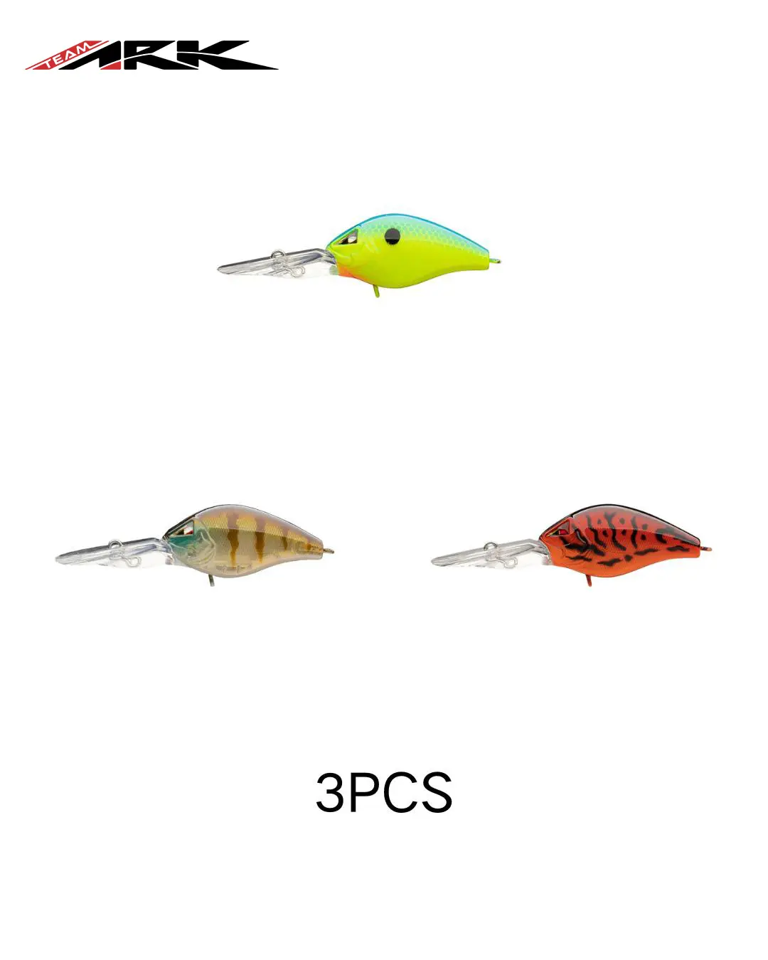 3PCS TEAM ARK Elite Z-Alpha MS8 Crankbait, Silent Hard Bait with Treble Hooks for Largemouth & Smallmouth Bass, 036 Chart/Black Back