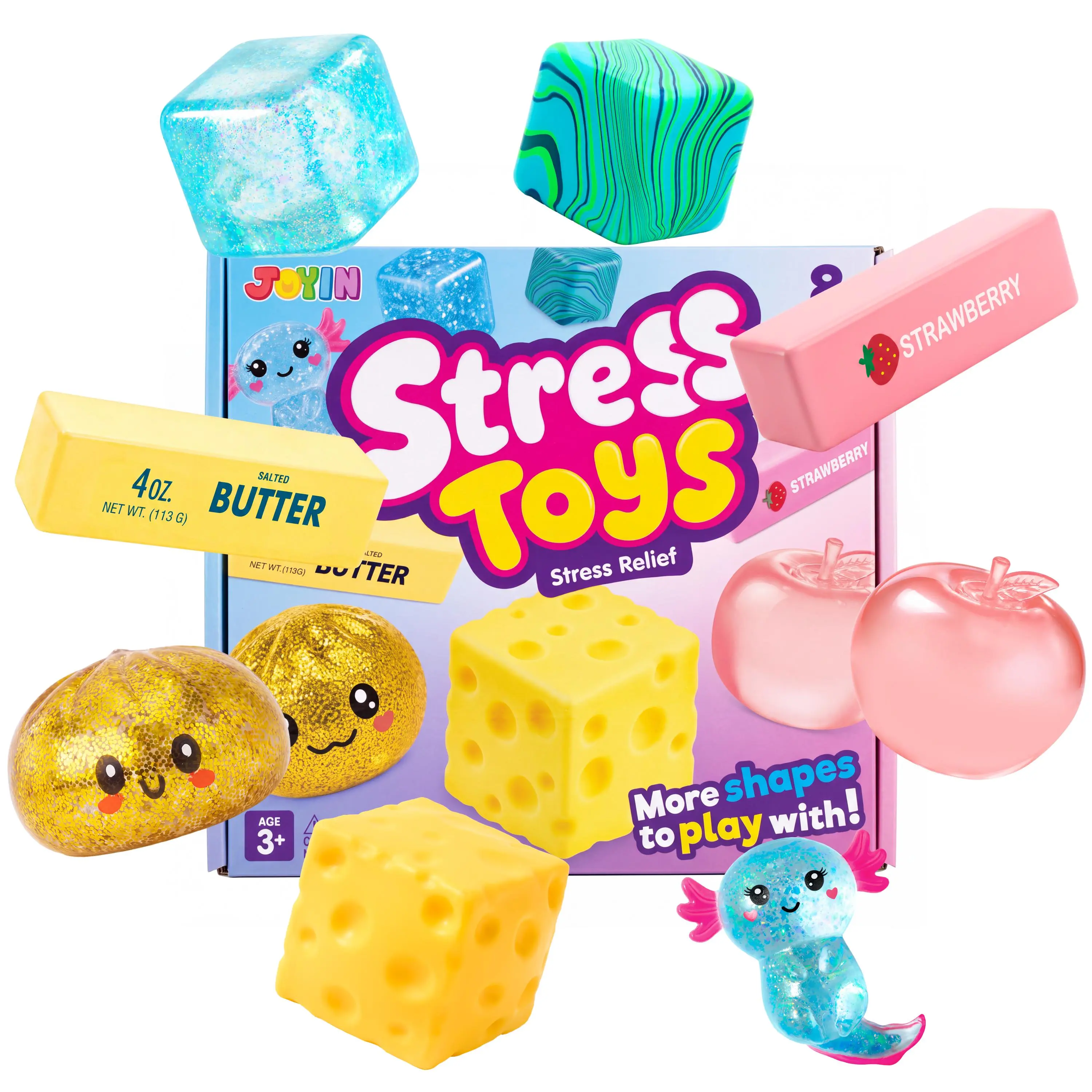 JOYIN 8PCS Mix Stress Relief Toys, Assorted Sensory Stress Relief Bundle for Adults and Girls Boys, Glitter Slow Rising Squishy Fidget Sensory Toy, Soft Squeeze Decompression Dough Gift, Birthday Gifts, Office Desk Decompression Toy, &3PCS/9PCS