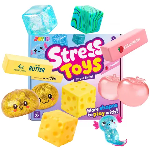 JOYIN 8PCS Mix Stress Relief Toys, Assorted Sensory Stress Relief Bundle for Adults and Girls Boys, Glitter Slow Rising Squishy Fidget Sensory Toy, Soft Squeeze Decompression Dough Gift, Birthday Gifts, Office Desk Decompression Toy, &3PCS/9PCS