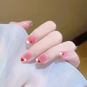 Fake nail stickers, wearable nail tips, finished nail pieces, nail art stickers, removable nail patches, heart-shaped nail art stickers, short style Y39 2.10pcs Short Square French Pearl Handmade Air Soft Nails Gentle Nude For Women Reusable Press On Nail