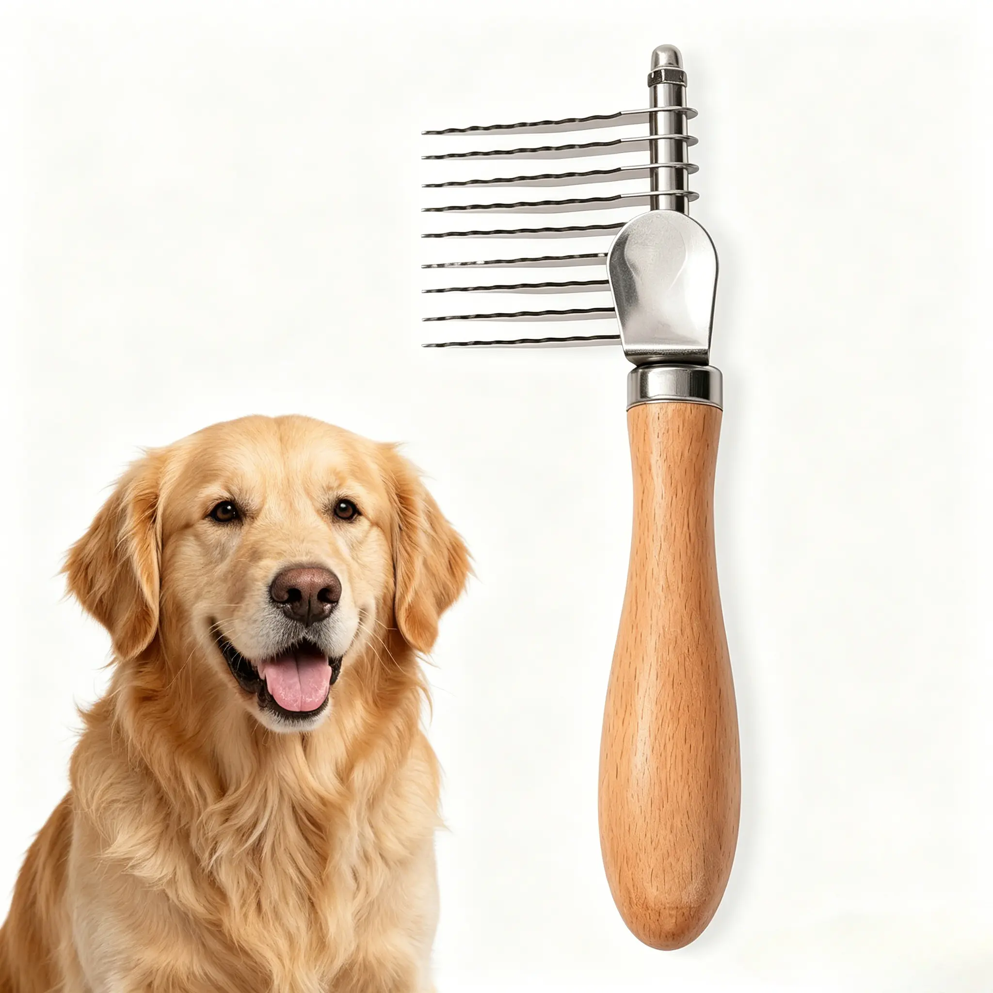 Double-Sided Stainless Steel Solid Blade Dog & Cat Dematting Rake Brush, Short-Haired Pet Deshedding Tool with Rounded Edges, Non-Slip Ergonomic Grip, No Pulling or Tugging, Non-Scratching Undercoat Cleaner (Ideal for Doodles, Boosts Blood Circulation), M