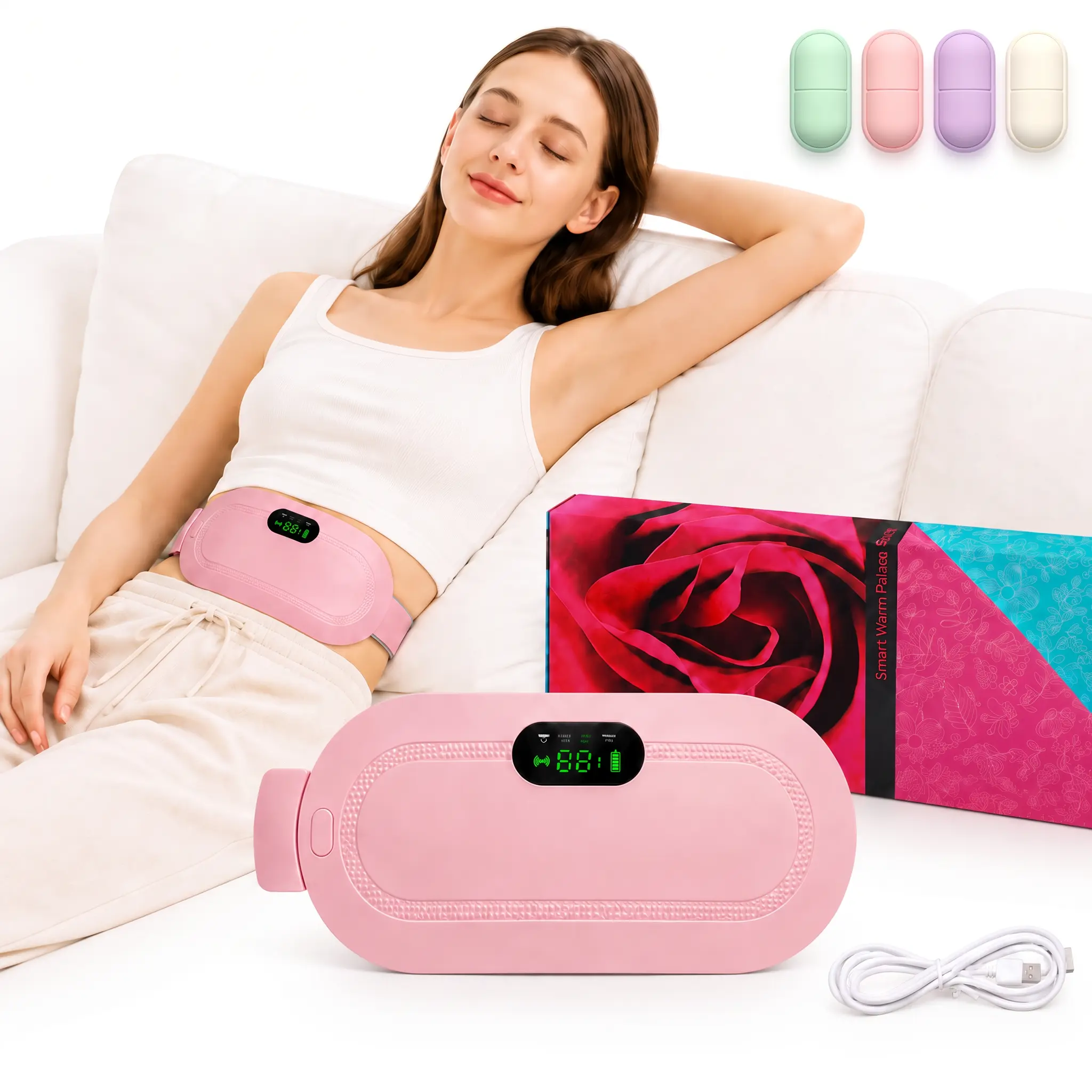 PORTABLE Heating Pad / Menstrual Heating Pad — Cordless Smart Heating Belt with Waist & Abdominal Vibration Massage (Everyday Essential / Gift Option)