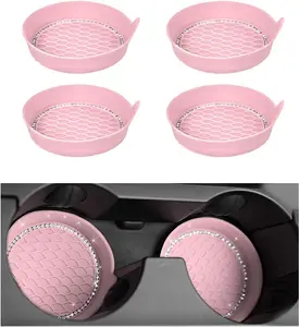 4 count  Cup Coaster, Bling   Non-Slip Cup Holder Insert Coasters, Shockproof Rhinestone Auto Drink Mat Universal for Women Girls, Interior  Accessories ()
