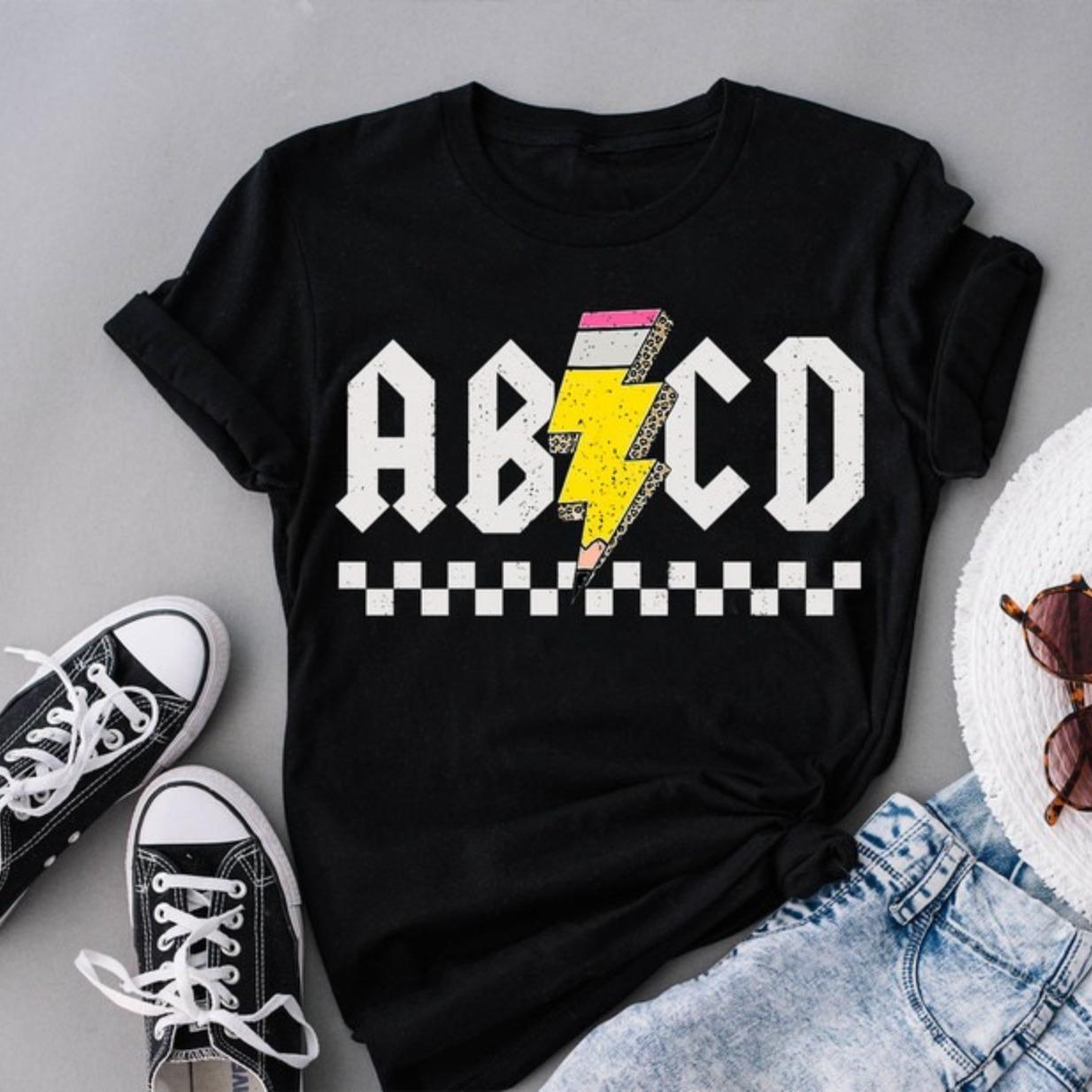 ABCD Teachers Pencil Lightning Bolt Shirt, Back To School Tee, Teacher Shirt Gift, Casual Womenswear Top