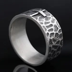 GTHIC Minimalist Retro Texture Cross Ring Fashion Accessories for Daily Wear Stainless Steel