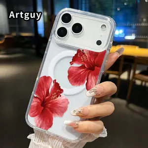 Magnetic Phone Case for iPhone 17 15 Plus 16 Pro Max Air E 14 13 12 11 X XS XR Hibiscus Blooms Pattern TPU Shockproof Anti-Scratch Stylish Smartphone Cover