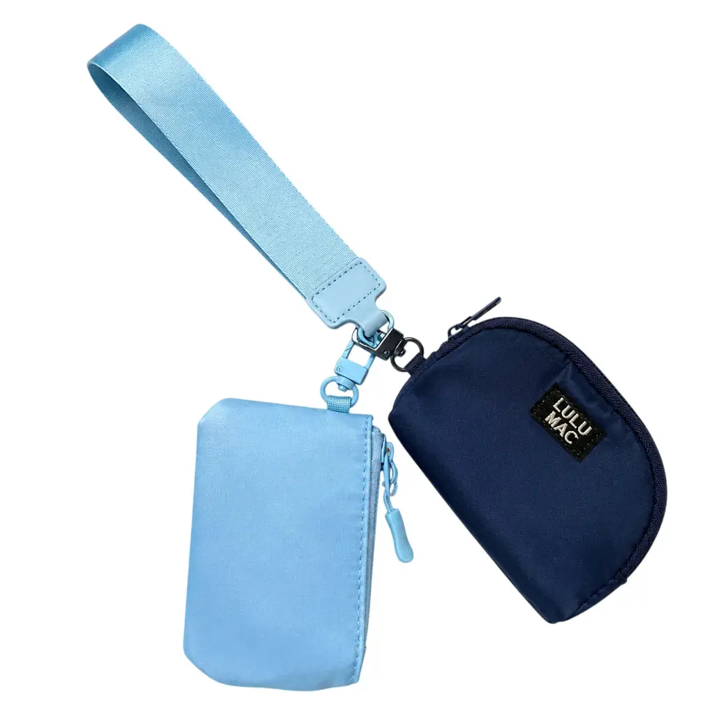 Lulu Mac Light Blue and Navy Double-Pouch Wristlet