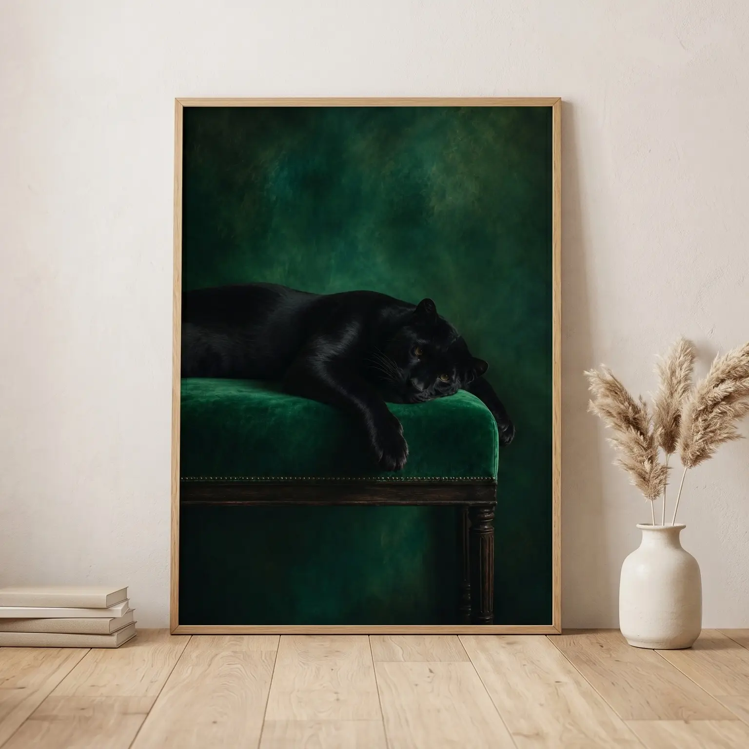 Unframed Black Panther Emerald Green Wall Art Poster, Moody Animal Living Room Decor Print, Elegant Big Cat Aesthetic Home Decor for Bedroom Study Office