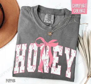 Pink Honey Bow Shirt Comfort Colors, Women's Tee, Cute Women's Tshirt