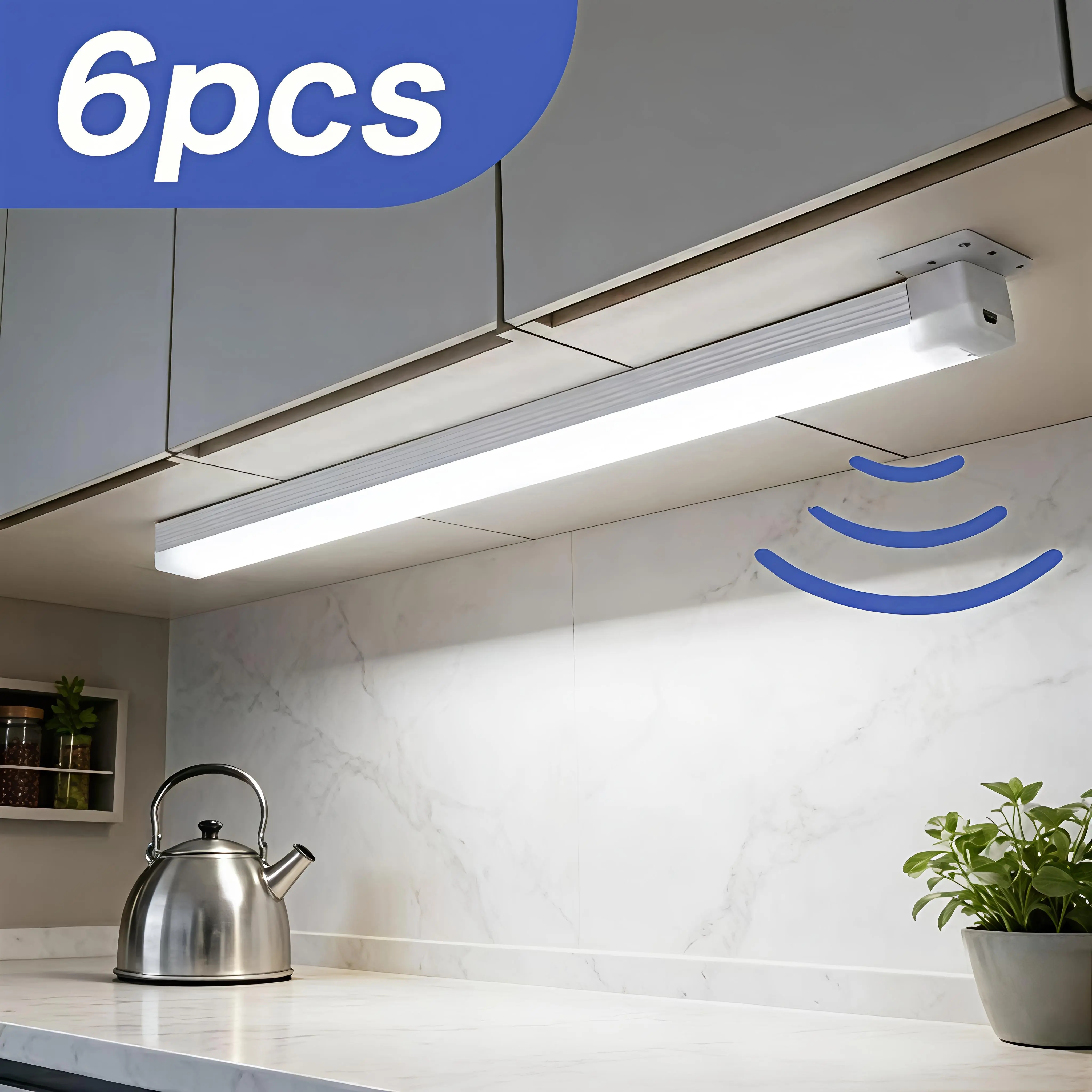 6-Piece Slim Profile Magnetic LED Under-Cabinet Lights, USB-Recharge, Motion Sensor Lights with Auto On/Off, Ideal for Kitchens, Wardrobes