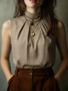 Elegant High Neck Sleeveless Vest for Women, Spring Summer Fashion, Commuter & Daily Wear, Simple Yet Elegant Design