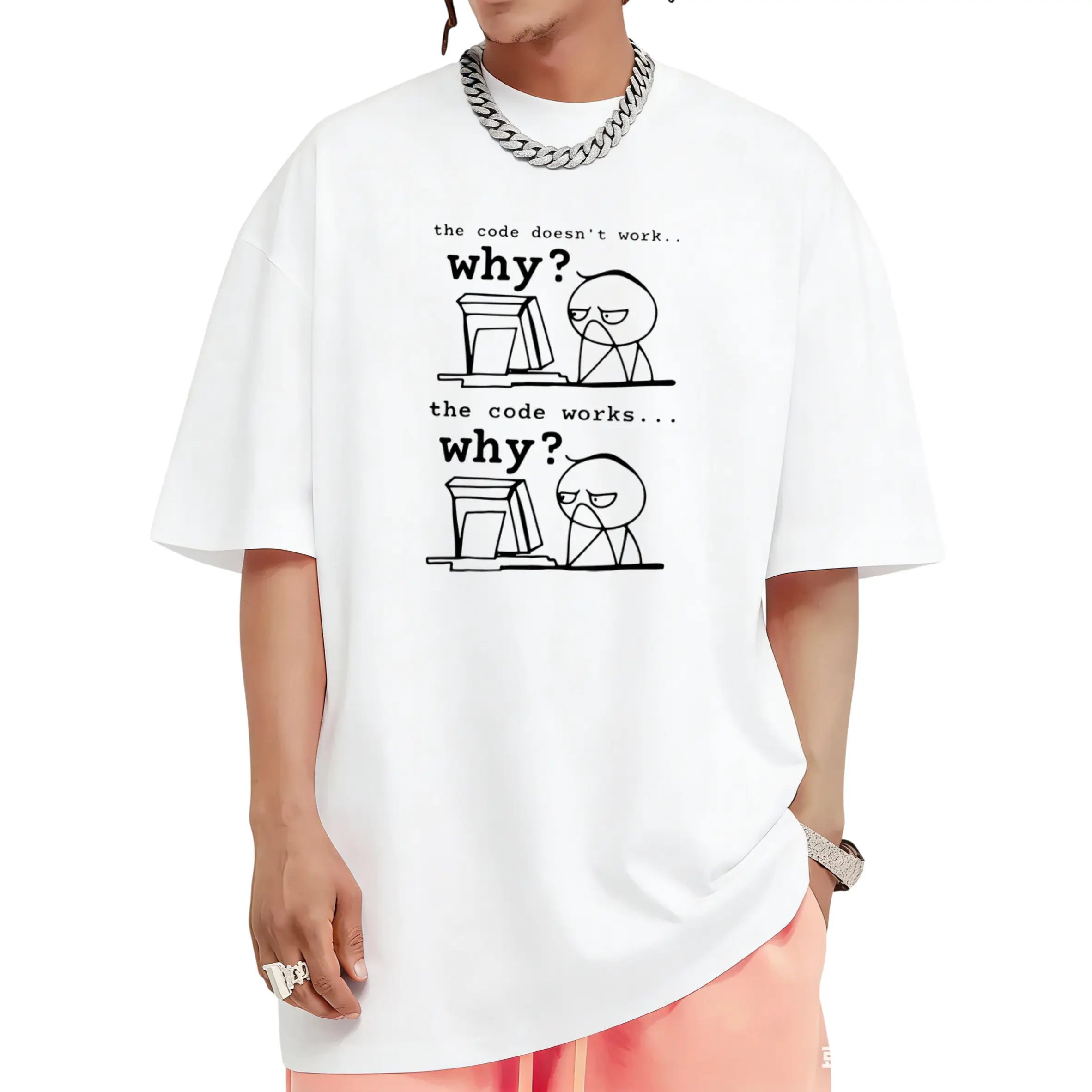 Men's Funny Coding T-Shirt - "Code Is Okay...? Because Endpoints Can't Be" Graphic Short Sleeve Shirt - Lightweight Summer Developer Top with Tech Humor Gift Suitable for Programmers, Tech Geeks & Computer Science Students