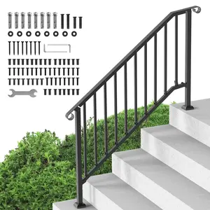 5-6 Step Outdoor Handrails For Seniors, Porch And Deck Safety Railings, Black Retro Arch Design, Weather Resistant Metal Stair Rail For Enhanced Balance On Exterior Steps, Ideal For Residential Porch, Entry, Or Backyard Deck