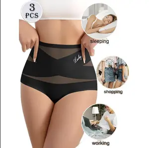 Women's High-Waisted Tummy Control Briefs - Letter Print Cross Support Slimming Panties, Breathable Seamless Cotton Underwear for All-Season Daily Wear Womenswear Smooth