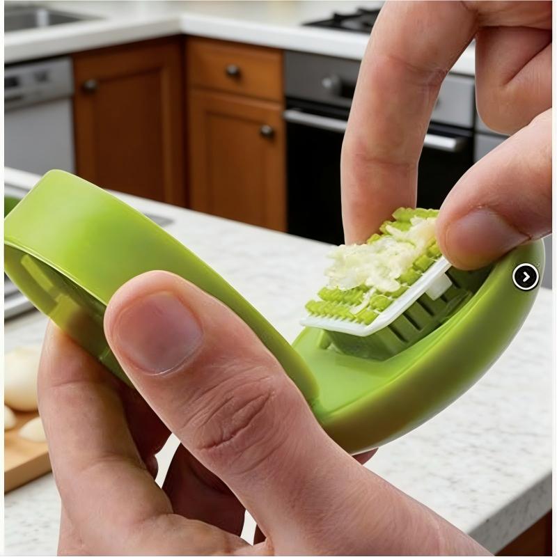 Garlic Press and Chopper with Storage Container, Premium Stainless Steel Blades, Green