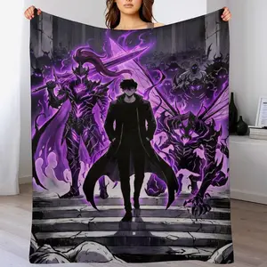 Solo Leveling Sung Jin Woo Blanket, Shadow Monarch Army Throw, Purple Aura Anime Cozy Fleece, Epic Battle Scene Blanket, Gamer Room Decor outdoorfun