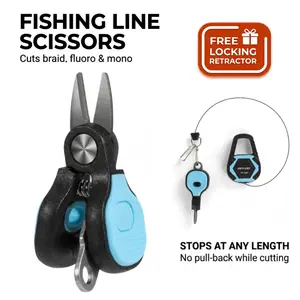 Fishing Line Scissors with Locking Retractable Zinger, Nail-Style Clipper for Braid, Fluoro & Mono Lines, Stainless Steel Serrated Blades, 1-Hand Safety Lock, Random Color, Bass Fishing, Saltwater Lures Tools, Fishing Stuff