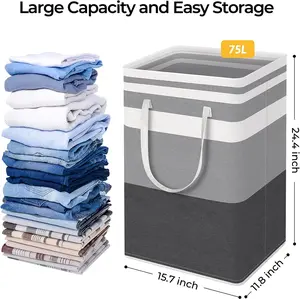 Large Laundry Basket,Waterproof, Easy to store , Freestanding Laundry Hamper, Collapsible Tall Clothes Hamper With Extended Handles For Clothes Toys In The Dorm And Family-(Gradient Grey, 75L)
