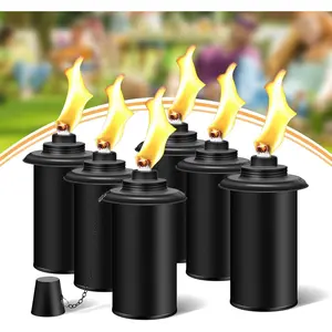 6 Pack 16oz Refillable Replacement Torch Canisters with Wicks Caps, Outdoor Citronella Fuel Canister for Luau Party DIY Garden Decor