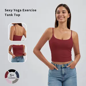 Tenwolf Women Sports Tank Top with Thin Straps Camisole Vest Built-in Pads Casual Daily Outdoor Versatile Running Gym Workout Clothing Halter