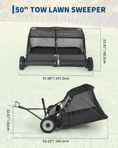 【Christmas Gift】50" Lawn Sweeper Tow Behind, 28 Cu.Ft Capacity Pull Behind Yard Sweeper Large Leaf Collector, Leaf & Grass Catcher with Adjustable Brush Height & Dump from Seat Handle for Yard, Farm, Garden