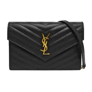 Pre-owned Yves Saint Laurent leather Crossbody Bags Saint Laurent Small Black Grain De Poudre Cassandre Envelope Chain Wallet