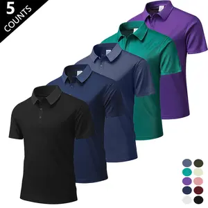Men's 5-Pack Short-Sleeve Polo Shirts with Turn-Down Collar Classic Skin-Friendly Soft Wrinkle-Resistant Anti-Pilling Colorfast High Elasticity Comfortable Fit for Casual Sports & Business Settings - Wetsuit