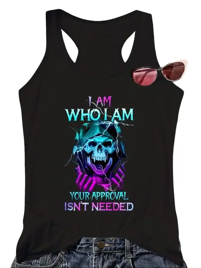 I Am Who I Am Grim Reaper Lightning Skull Edgy Women Racerback Tank Top