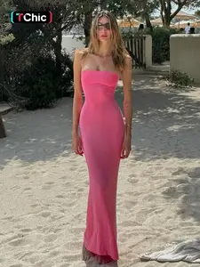 Women's Solid Backless Lace-Up Tie-Back Bodycon Dress, Elegant Fashion Maxi Tube Dress for Parties, Clubs and Dates, Ladies Strapless Prom Dress for Summer