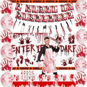 Bloody Scary Halloween Party Decorations, Horror Theme Happy Halloween Party Supplies Indoor Outdoor, Blood Splatter Banner, Backdrop, Garland, Balloons, Tablecloth, Tapes, Tattoos, Apron