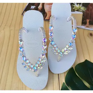 White haviannna flip flops with luxury crystals