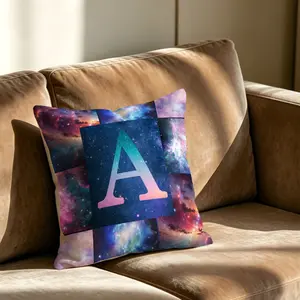 Custom Galaxy Initial Throw Pillow With Insert, Dreamy Nebula Starry Sky Letter Print. Plump Resilient Filling, Removable Washable Cover. Space Theme Home Sofa Throw Cushion.
