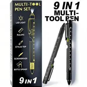 Novelty Gifts, 9 in 1 Multitool Pen for Men and Women, Compact Everyday Tool with LED Light, Ballpoint Pen, Screwdrivers & Mechanical Pencil, Practical Gift for Dad, Husband, Boyfriend, Office & DIY