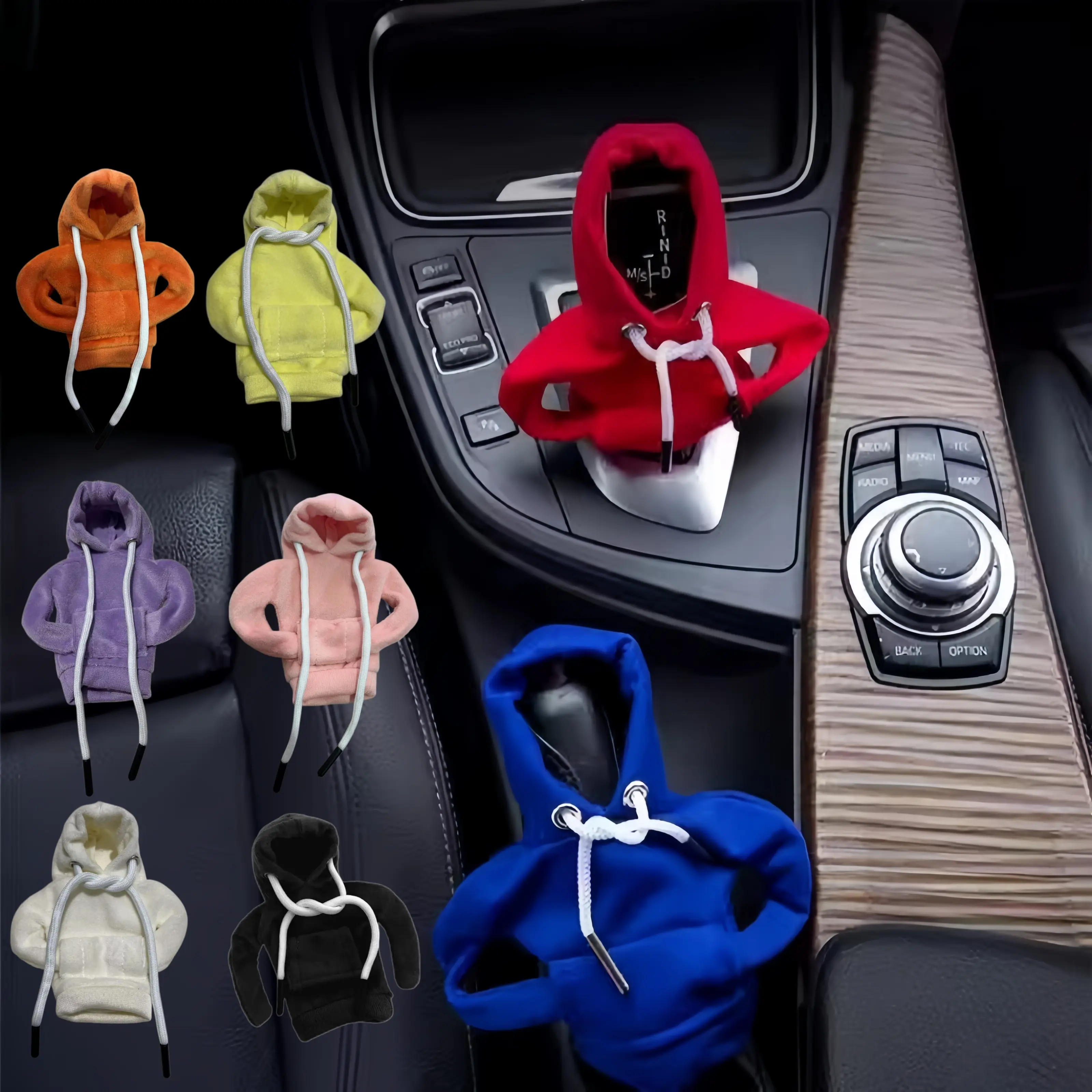 Gear Shift Hoodie, Gear Shift Cover, Universal Car Shift Knob Hoodie, Mini Hoodie for Car Shifter, Automotive Interior Cute Gadgets, Car Accessories and Decorations-MM1