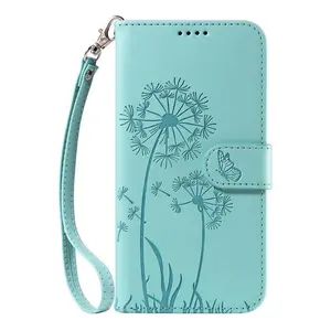 Dandelion Pattern PU Leather Wallet Case with Card Slot & Lanyard, Magnetic Flip Cover with Stand, Shockproof Phone Case for iPhone 14/15/16 & SE, Protective Accessories