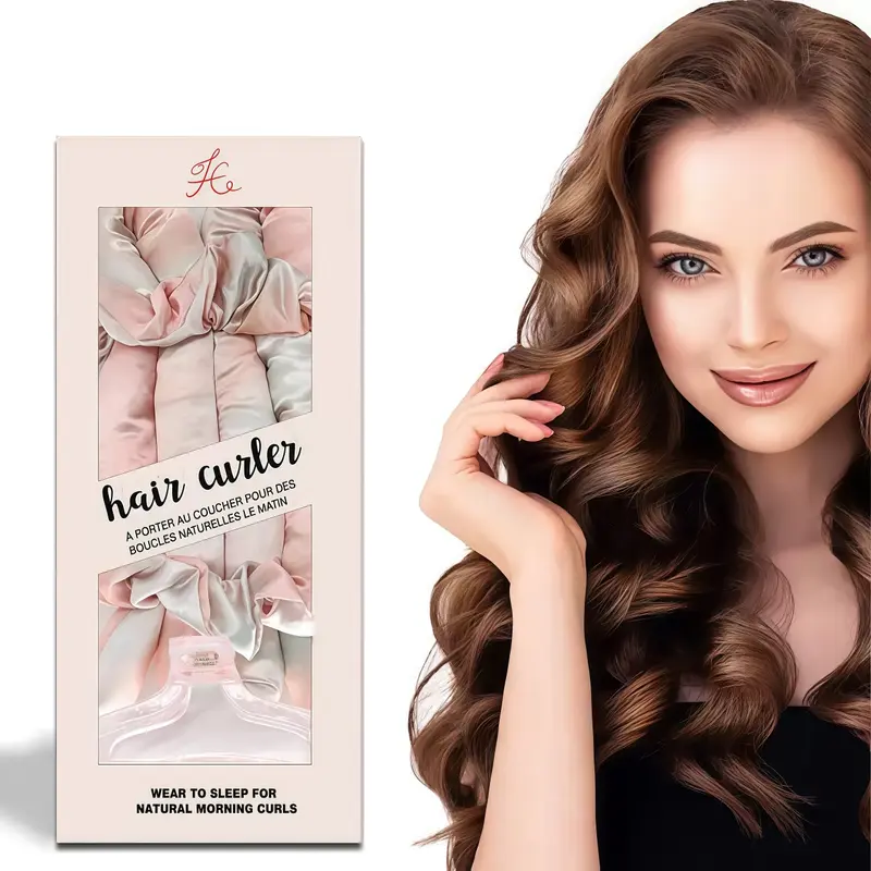 JC Silk Fiber Heat-Resistant Lazy Hair Curling Iron with Embroidered Ribbon and Synthetic Silk Lazy Filling Hair Curler Gift Set