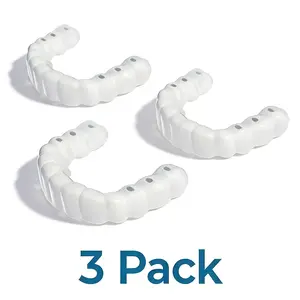 【VALUE 3 PAIRS】Temporary Instant Smile Hack Reusable Cosmetic Teeth Cover Flexible Moldable Snap-On Teeth Budget Bundle Hiding Spaces Between Teeth Tooth Gaps Wide Gaps  Visual Enhancer Men Women Daily Kit