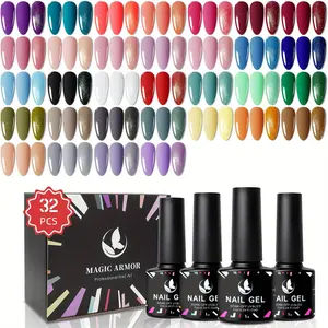 32 Colors Shimmering and Matte Gel Nail Polish Set, 32pcs/set Soak Off Gel Nail Polish Set, Nail Art & Nail Polish for Women & Girls, Gel Manicure, French Manicure