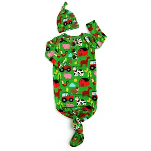 Tanner Gown Farmer Bamboo Baby Coming Home Lounge Pig Cow Horse Chicken Farm 