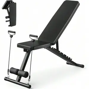 Adjustable 600LBS Bench Foldable Incline Decline Flat Structure with Elastic Bands Fast Folding Space Saving Stable Steel Construction Comfortable Leather Surface Black leg press machine Multi-Function Roman Chair