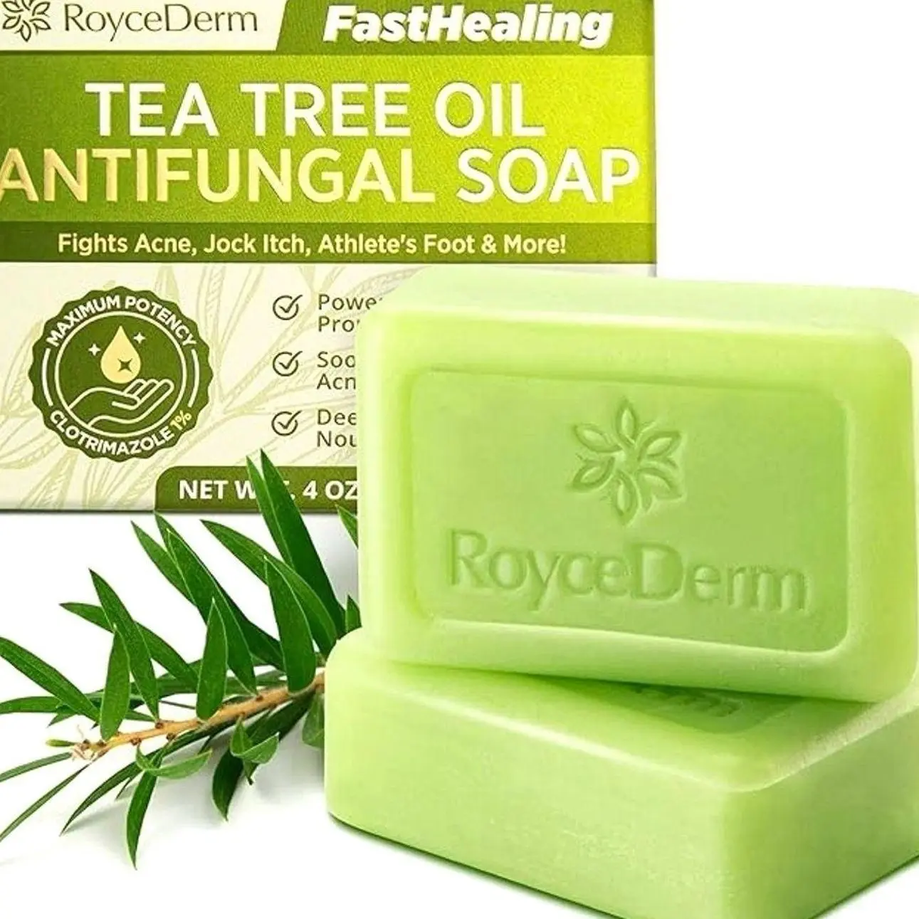 Roycederm Antifungal Antibacterial Tea Tree Soap: Antifungal Antibacterial Treatment for Face & Body Acne, Athlete's Foot, Tinea, Folliculitis Ringworm Jock Itch (Pack of 1)