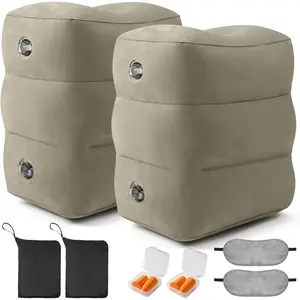 Inflatable Foot Rest Pillow for Travel - Adjustable Height Flight Foot Rest with Eye Mask and Earplugs for  & Adults on Airplane, , , Office, and  (Gray, 2 count)