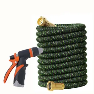 Expandable Garden Hose 25ft-150ft with High Pressure Spray Gun, Rubber & Polyester, Us 3/4 Connectors for Car Wash, Lawn Care, Heavy Duty Hose, Expandable Water Hose Garden Hose Watering