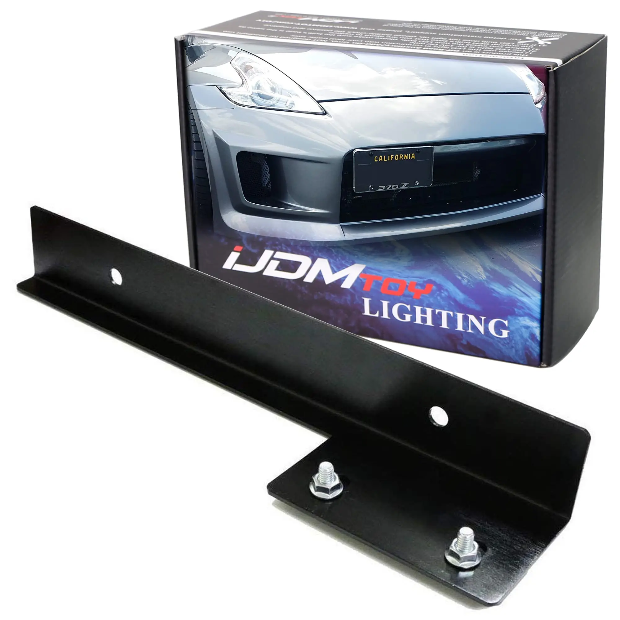 iJDMTOY JDM Black Universal Fit Front Bumper License Plate Relocator Bracket Holder Bar Car Accessories